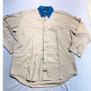 Urgent Gear Button Down‎ Mens XL Khaki Tan Denim Contrast Collar 90s Streetwear